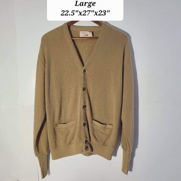 Vintage 80s The Fox Collection Biege Men's Cardigan Size Large Made in USA - Picture 1 of 4